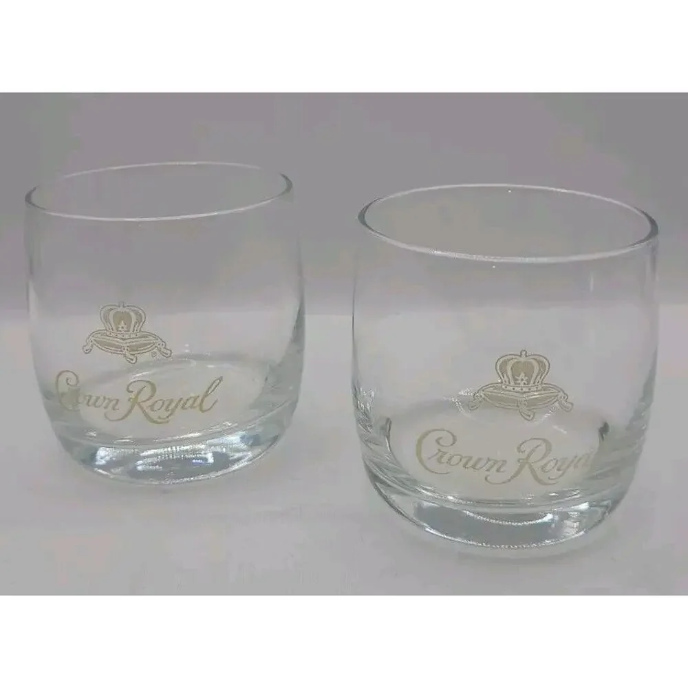 CROWN ROYAL Whiskey SET‎ OF 2 Rare Vintage Highball Glasses Golden Crown Pillow